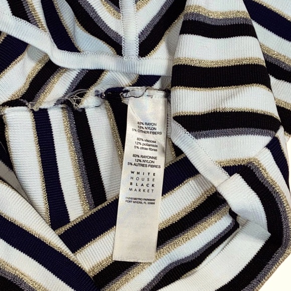 WHBM Knit Gold Black White Gray Striped Sparkle Stretch Top - Women’s Small - Picture 8 of 13